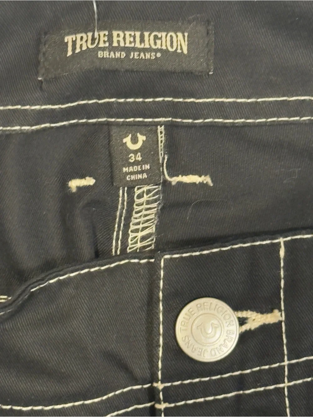 True Religion Black Cargo Shorts with White Contrast Stitching